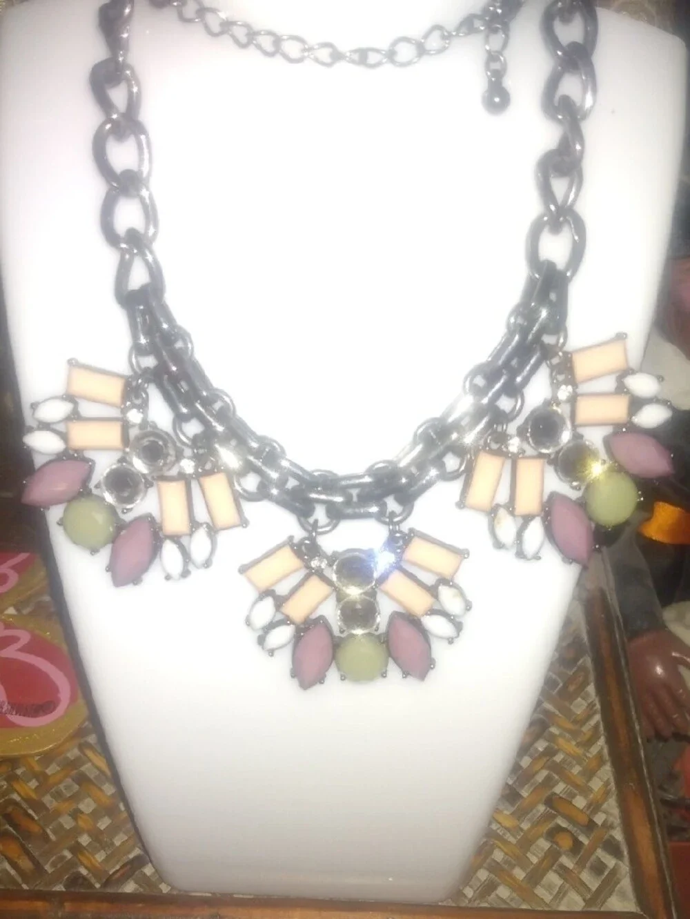 Stella & Dot Pink, Peach & Green Cluster Bib Necklace